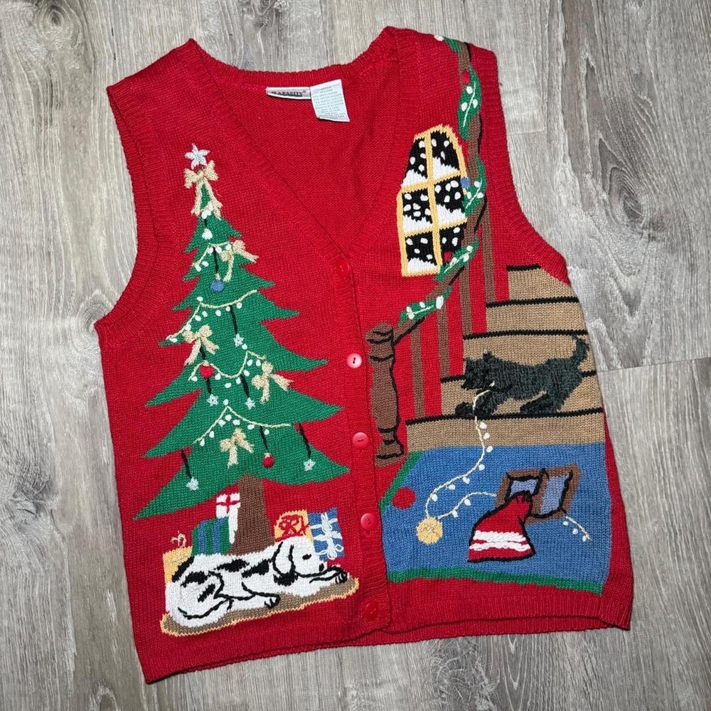 Capacity vintage Christmas sweater vest with Christmas tree